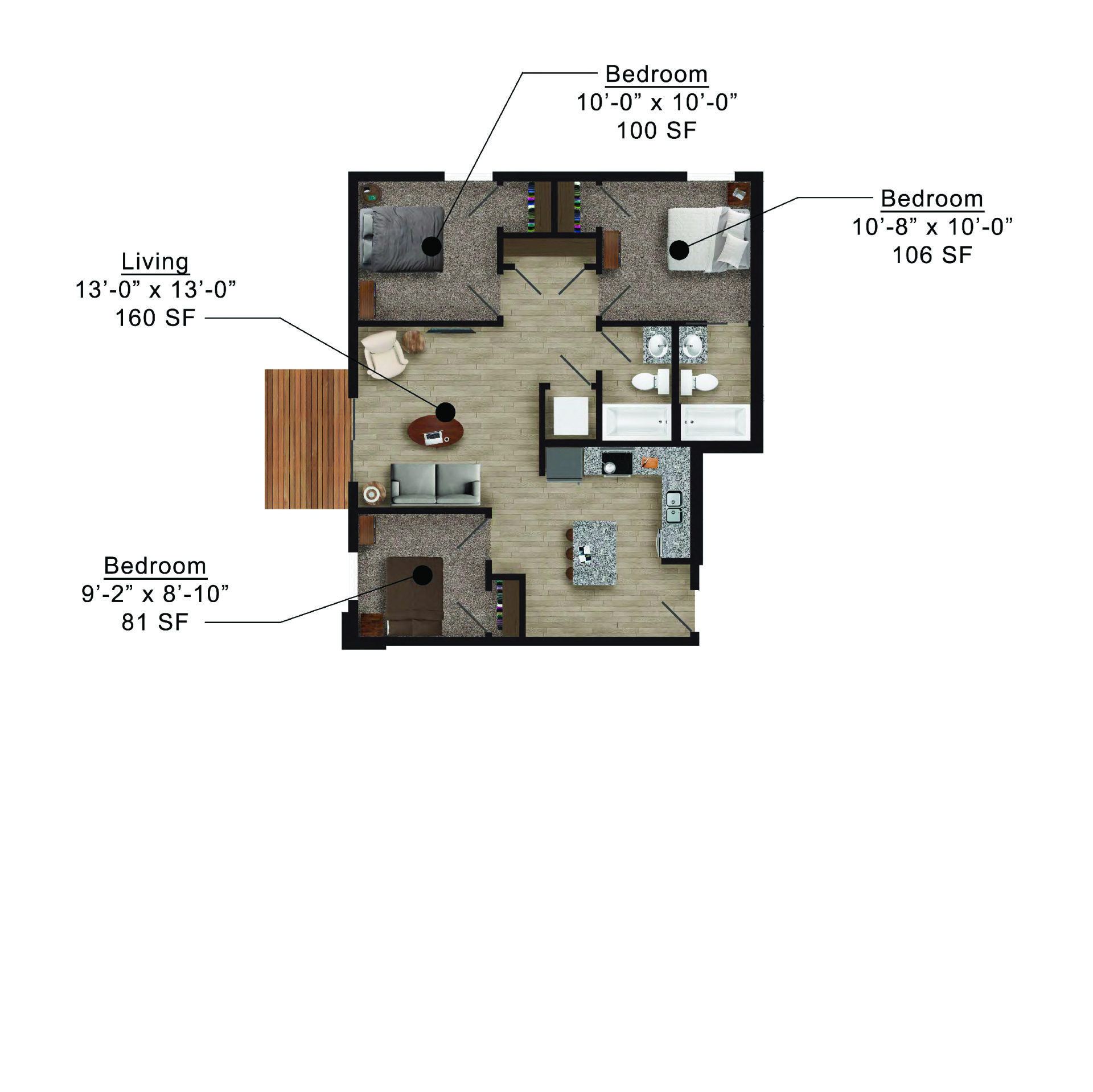 The Heights at Lincoln Swing | Floor plan layout of a spacious apartment unit at Unique Apartment Homes in Ames, IA, featuring modern design and functional living spaces.