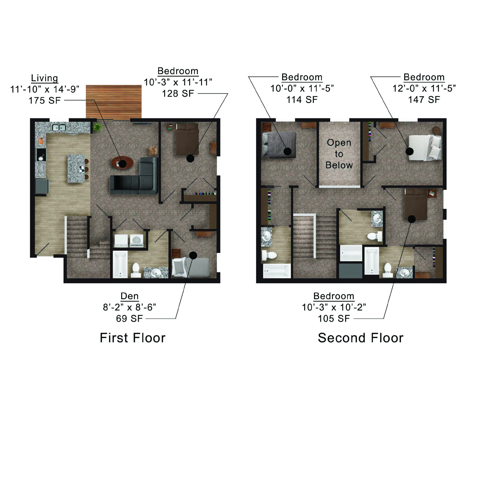 The Heights at Lincoln Swing | Floor plan layout of a spacious apartment unit at Unique Apartment Homes in Ames, IA, featuring modern design and functional living spaces.
