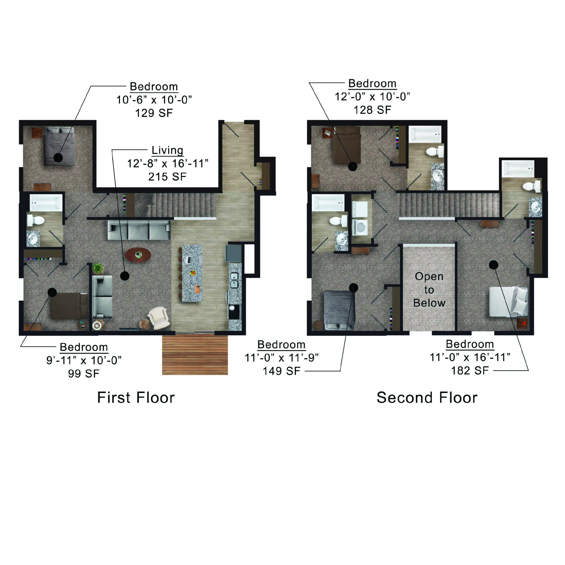 The Heights at Lincoln Swing | Floor plan layout of a spacious apartment unit at Unique Apartment Homes in Ames, IA, featuring modern design and functional living spaces.