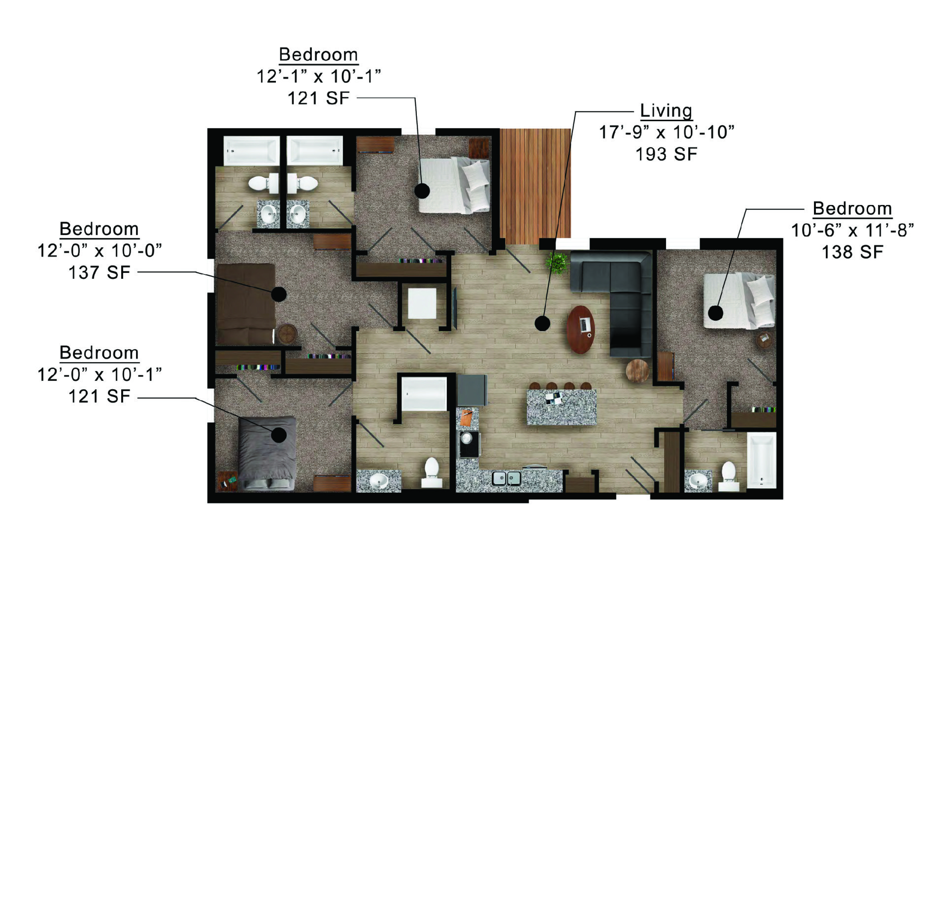 Mortensen Heights | Floor plan layout of a spacious apartment unit at Unique Apartment Homes in Ames, IA, featuring modern design and functional living spaces.