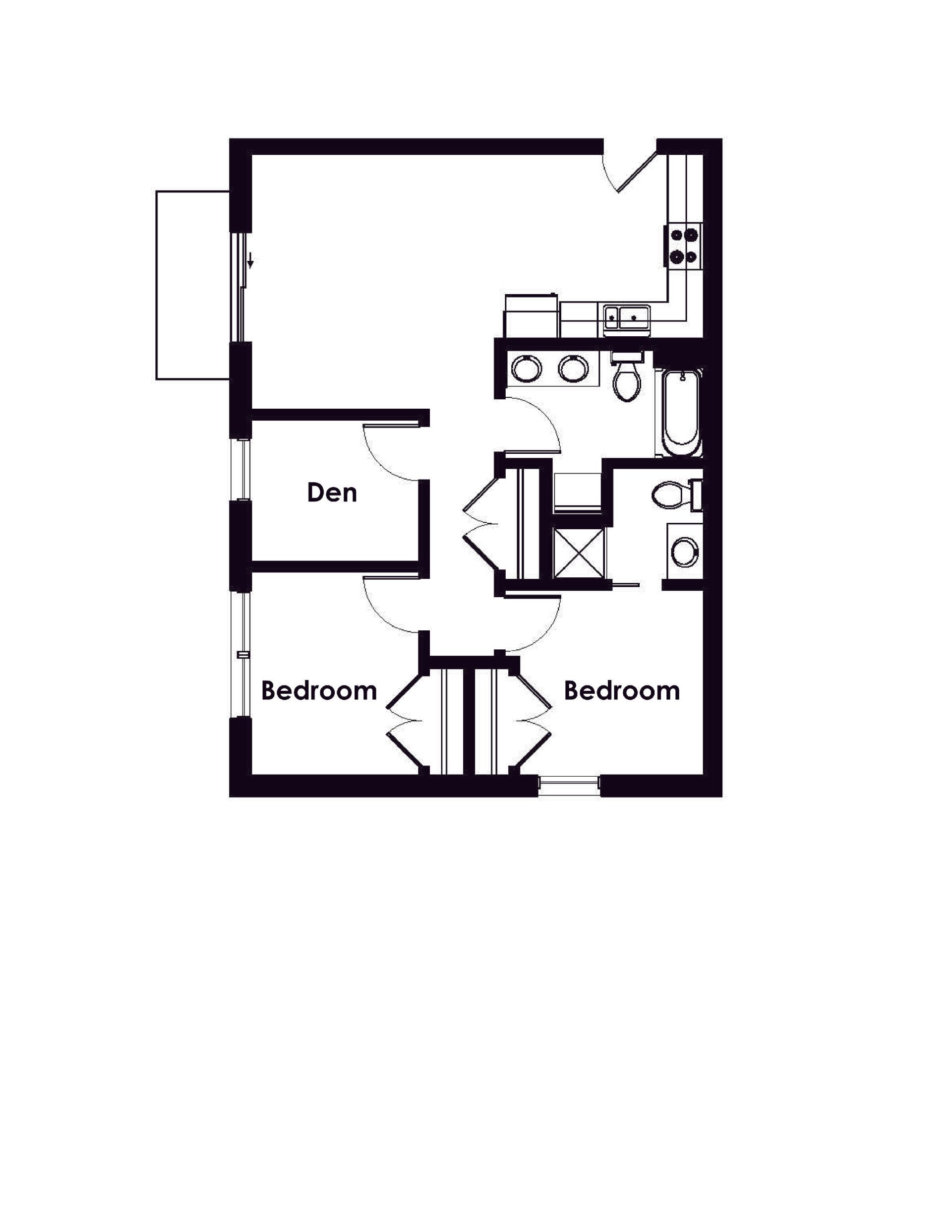 Triangle Apartments | Floor plan layout of a spacious apartment unit at Unique Apartment Homes in Ames, IA, featuring modern design and functional living spaces.