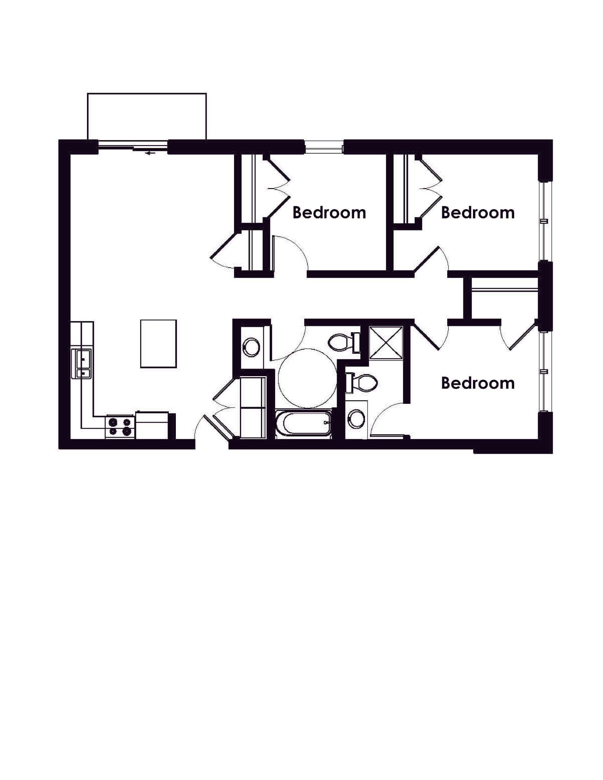 Triangle Apartments | Floor plan layout of a spacious apartment unit at Unique Apartment Homes in Ames, IA, featuring modern design and functional living spaces.