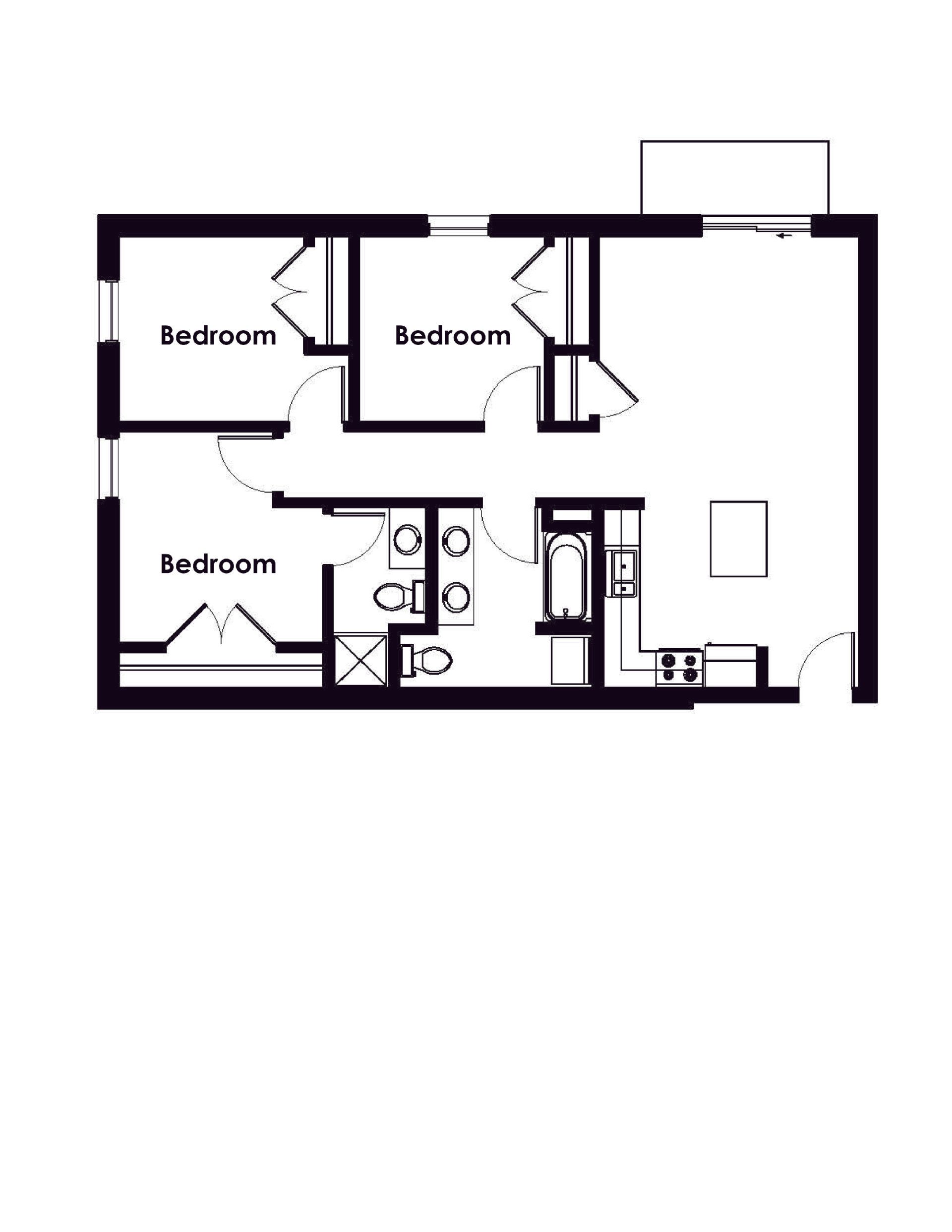 Triangle Apartments | Floor plan layout of a spacious apartment unit at Unique Apartment Homes in Ames, IA, featuring modern design and functional living spaces.