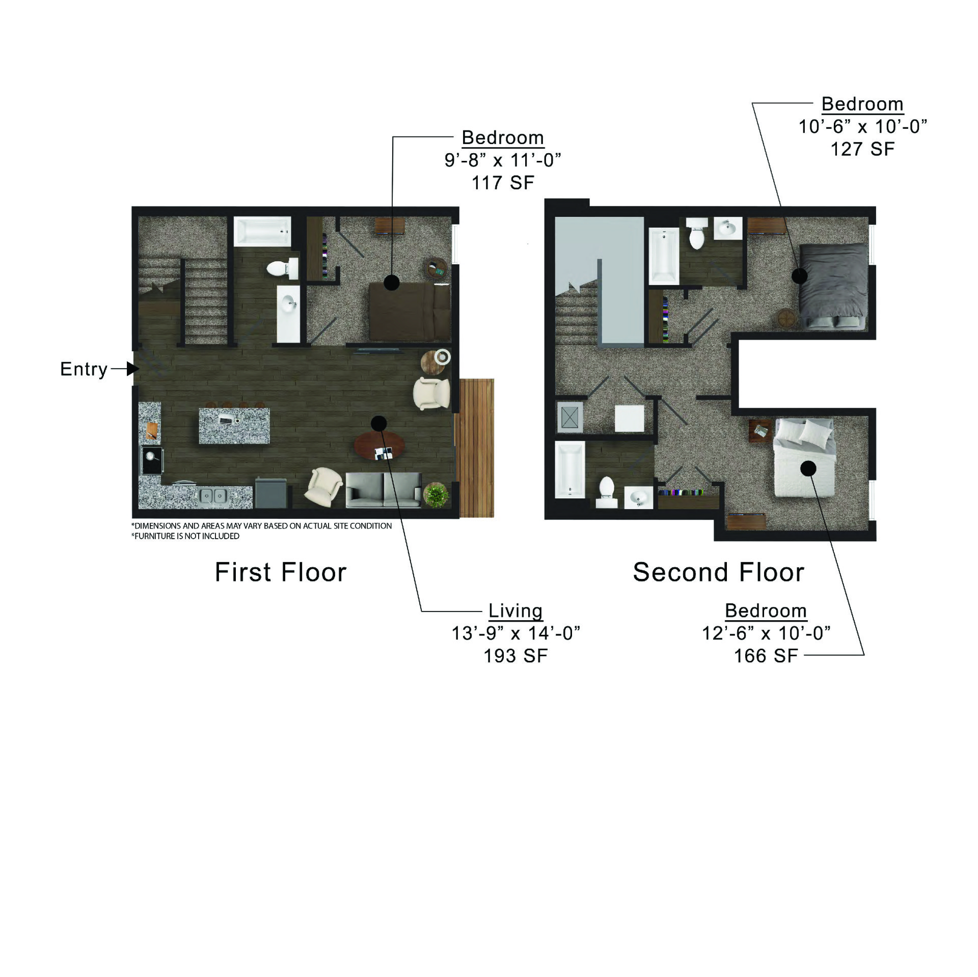West Street Lofts | Floor plan layout of a spacious apartment unit at Unique Apartment Homes in Ames, IA, featuring modern design and functional living spaces.