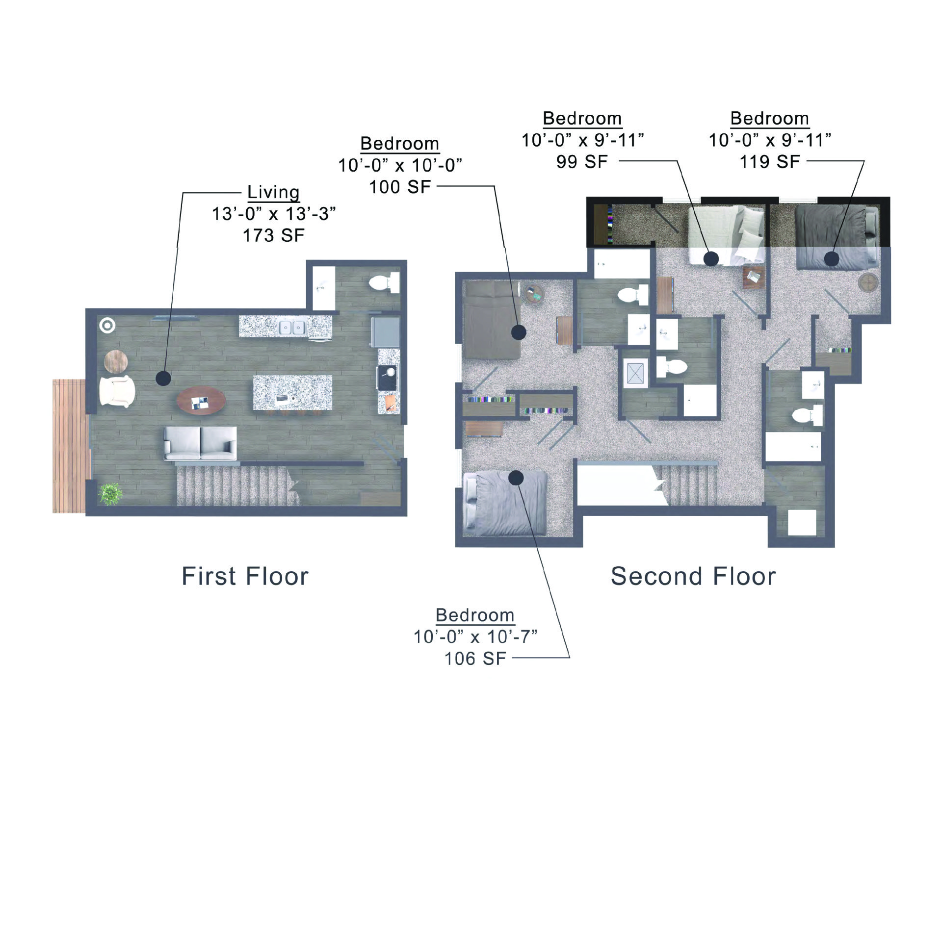 West Street Lofts | Floor plan layout of a spacious apartment unit at Unique Apartment Homes in Ames, IA, featuring modern design and functional living spaces.