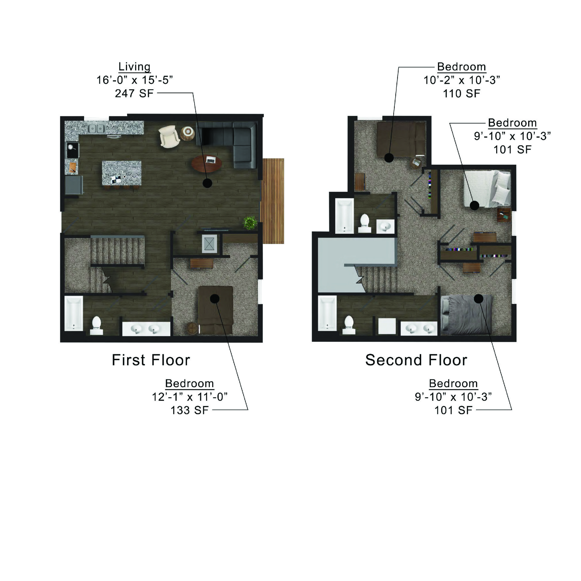 West Street Lofts | Floor plan layout of a spacious apartment unit at Unique Apartment Homes in Ames, IA, featuring modern design and functional living spaces.