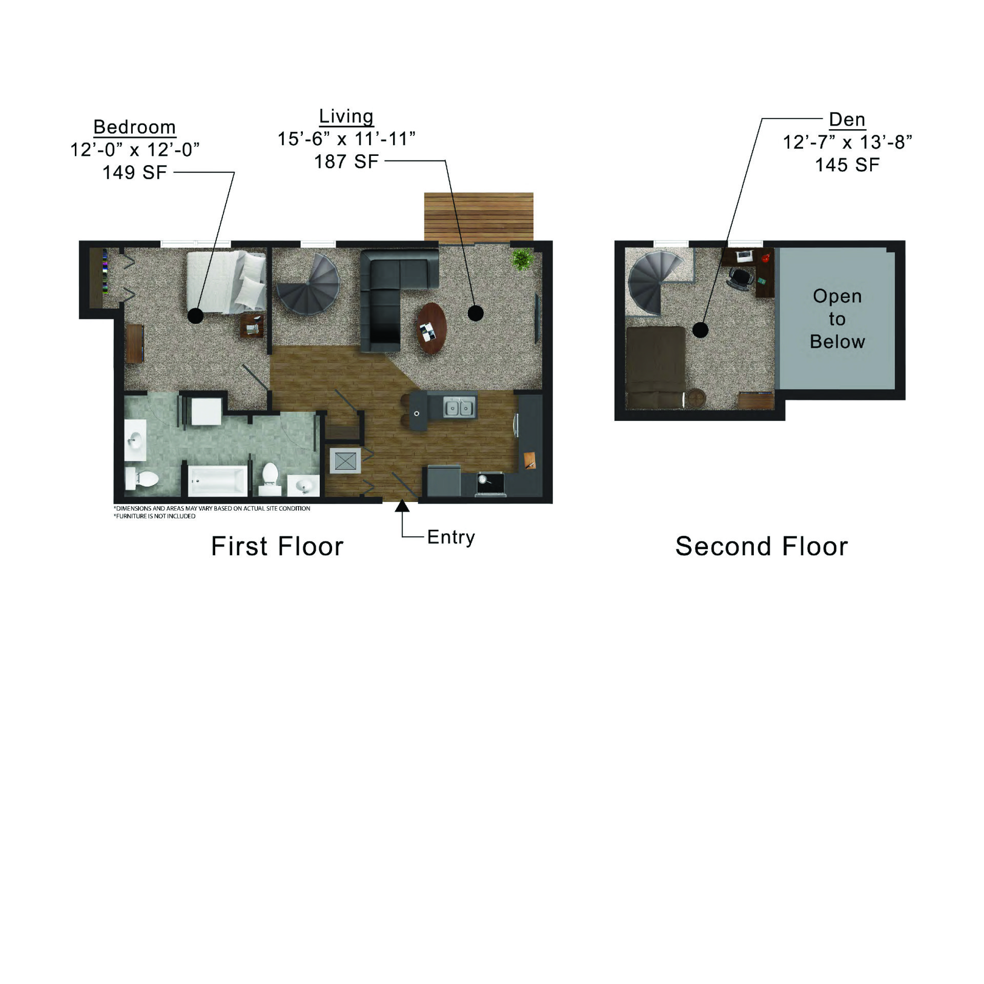West Street Lofts | Floor plan layout of a spacious apartment unit at Unique Apartment Homes in Ames, IA, featuring modern design and functional living spaces.