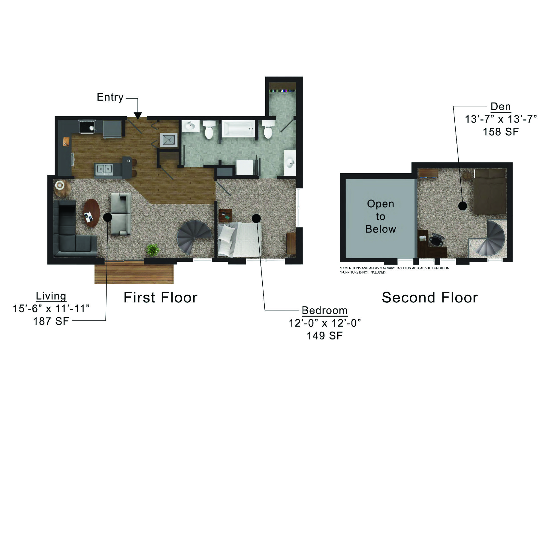 West Street Lofts | Floor plan layout of a spacious apartment unit at Unique Apartment Homes in Ames, IA, featuring modern design and functional living spaces.