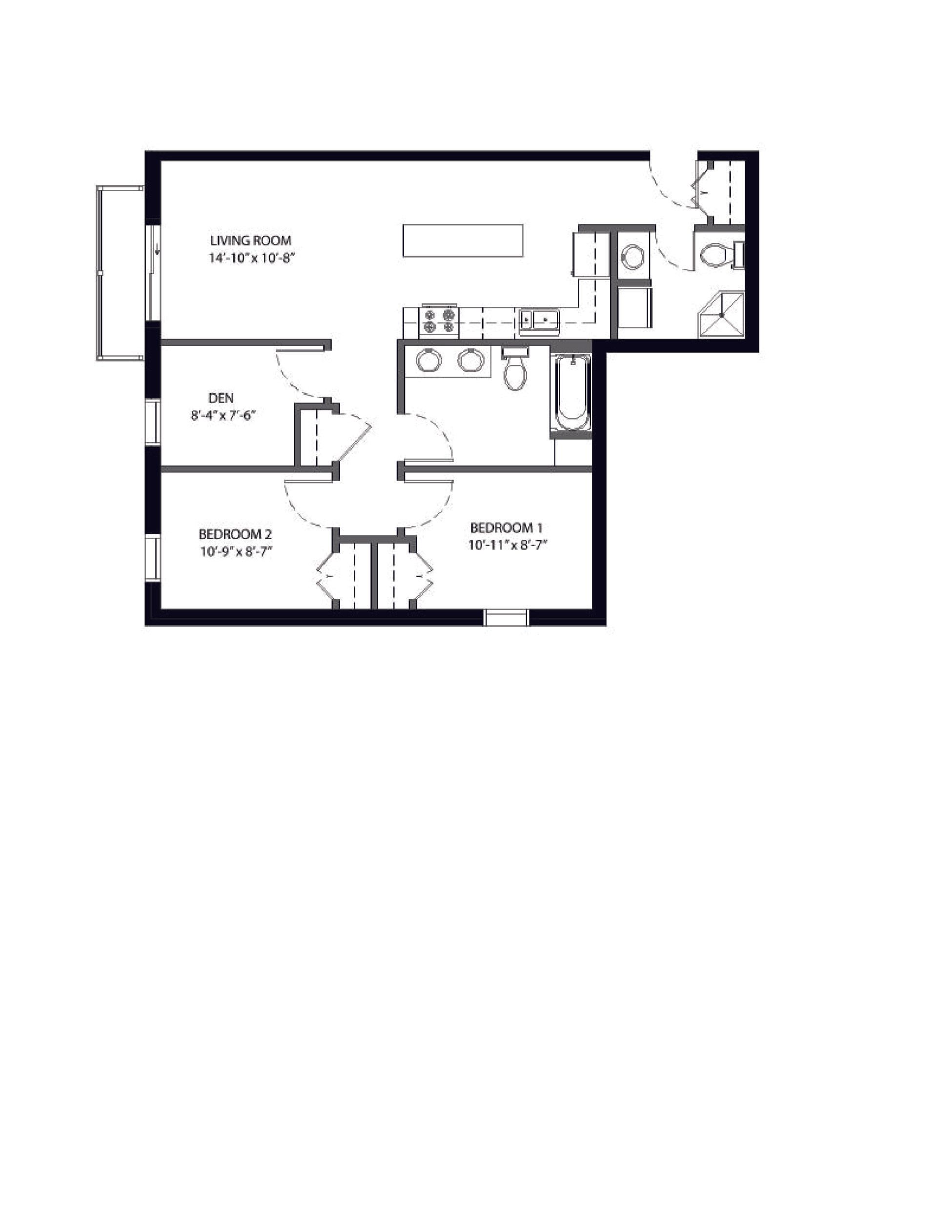 444 Welch | Floor plan layout of a spacious apartment unit at Unique Apartment Homes in Ames, IA, featuring modern design and functional living spaces.