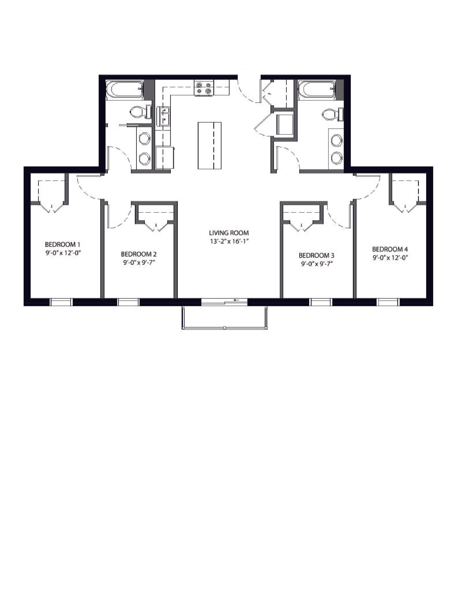 444 Welch | Floor plan layout of a spacious apartment unit at Unique Apartment Homes in Ames, IA, featuring modern design and functional living spaces.