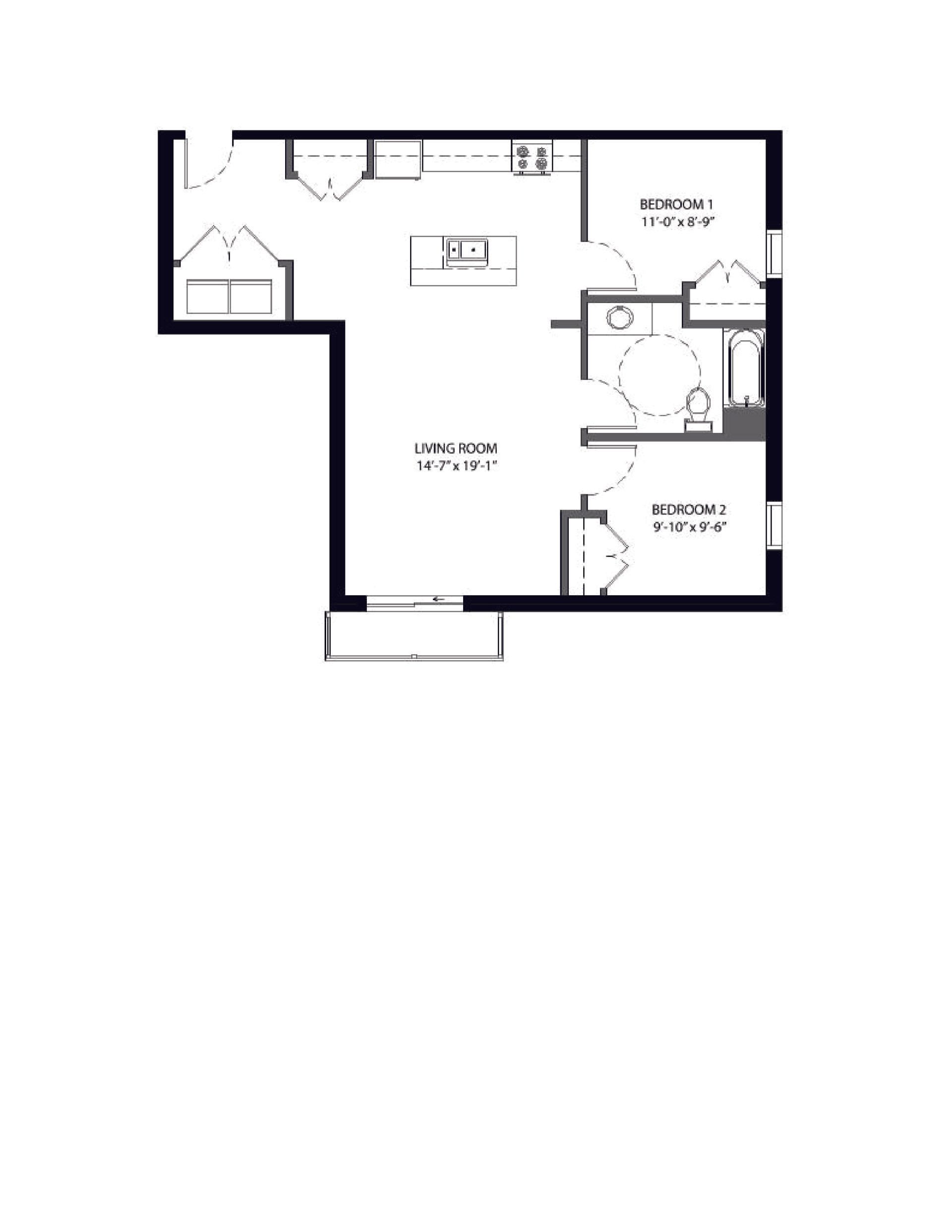 444 Welch | Floor plan layout of a spacious apartment unit at Unique Apartment Homes in Ames, IA, featuring modern design and functional living spaces.