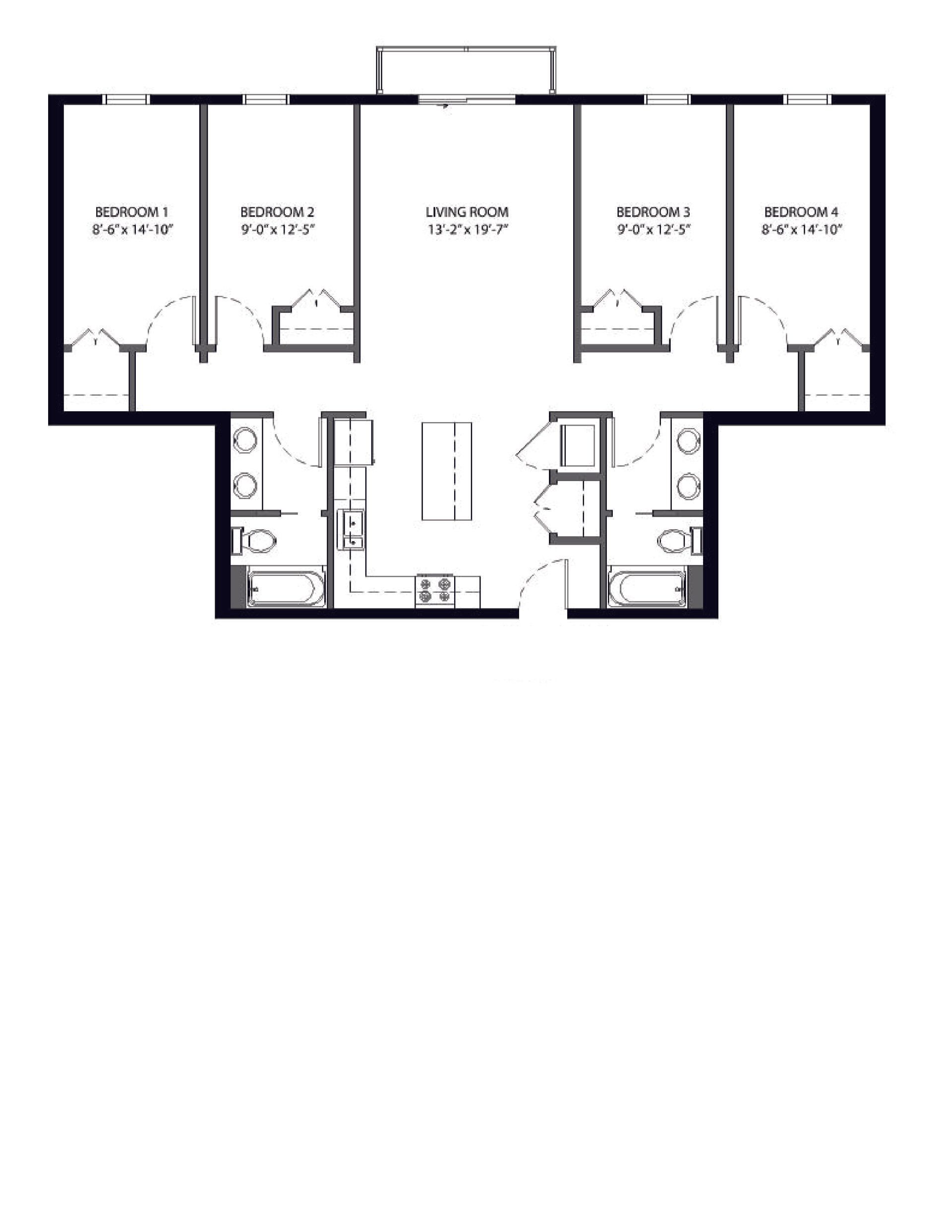 444 Welch | Floor plan layout of a spacious apartment unit at Unique Apartment Homes in Ames, IA, featuring modern design and functional living spaces.