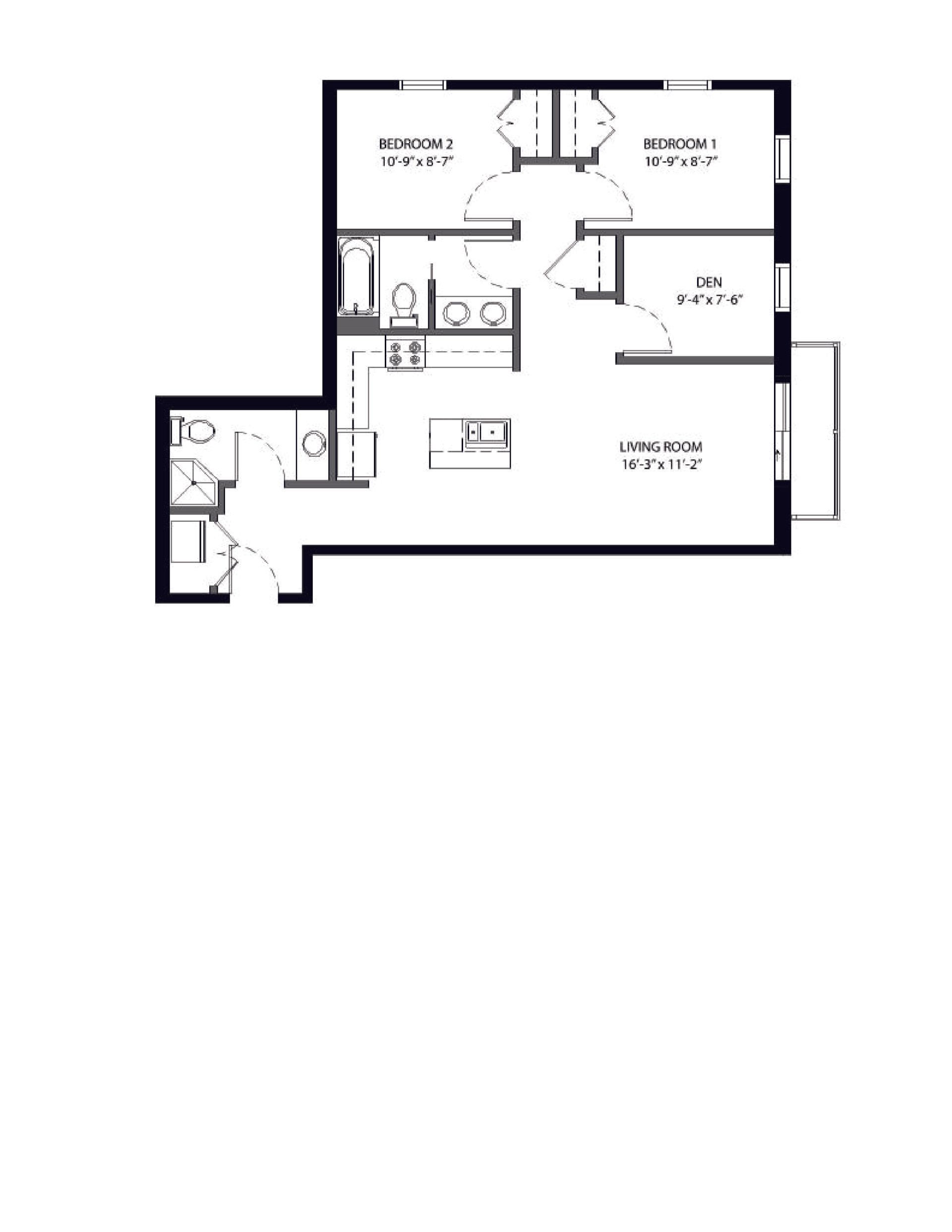444 Welch | Floor plan layout of a spacious apartment unit at Unique Apartment Homes in Ames, IA, featuring modern design and functional living spaces.