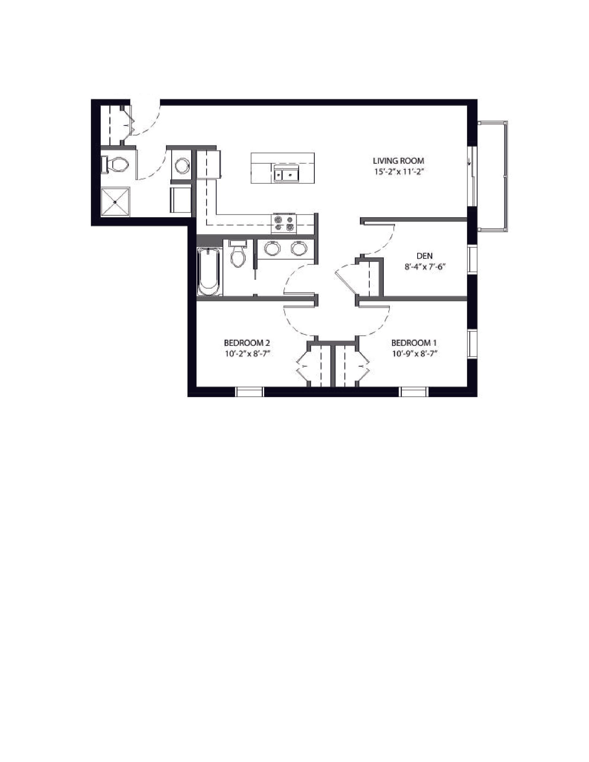 444 Welch | Floor plan layout of a spacious apartment unit at Unique Apartment Homes in Ames, IA, featuring modern design and functional living spaces.