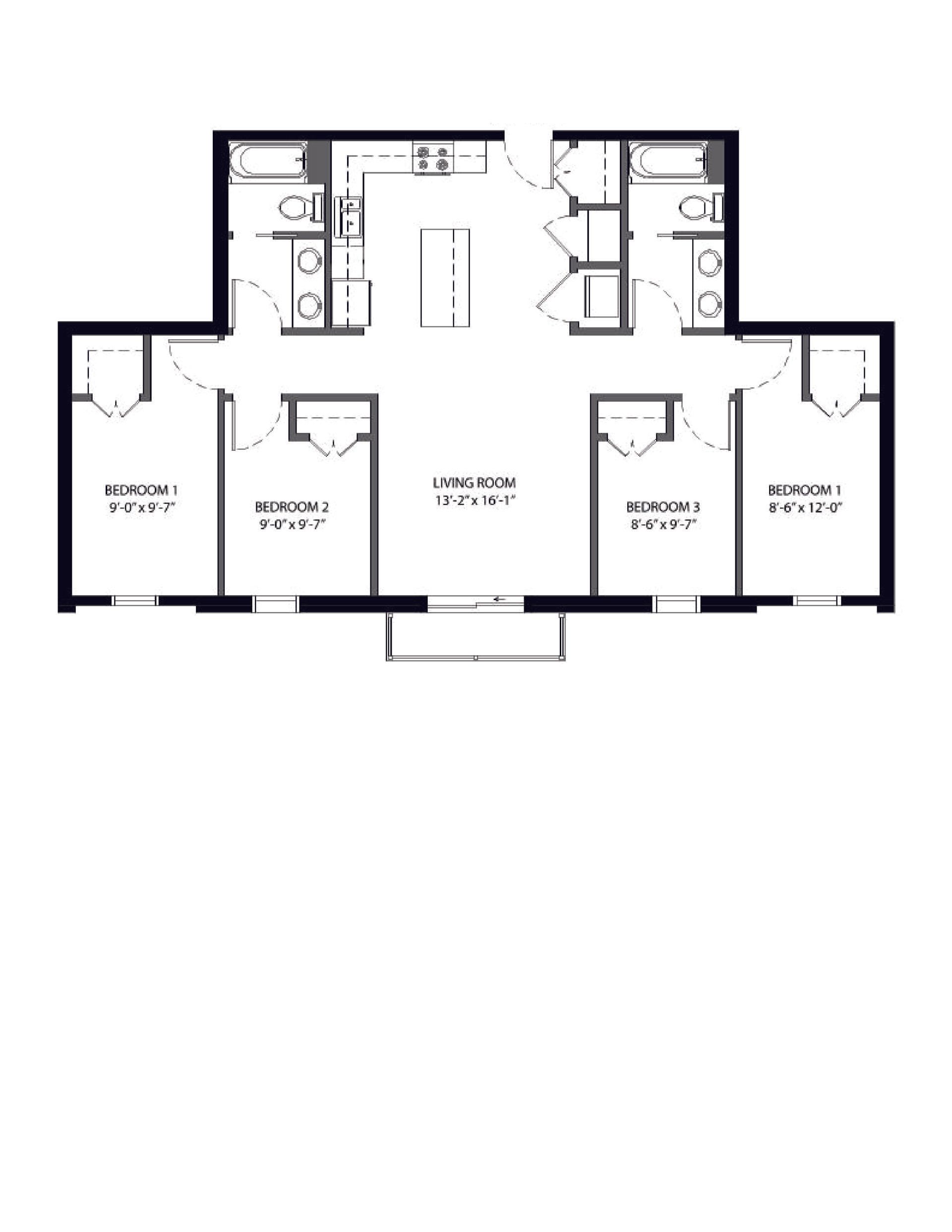 444 Welch | Floor plan layout of a spacious apartment unit at Unique Apartment Homes in Ames, IA, featuring modern design and functional living spaces.