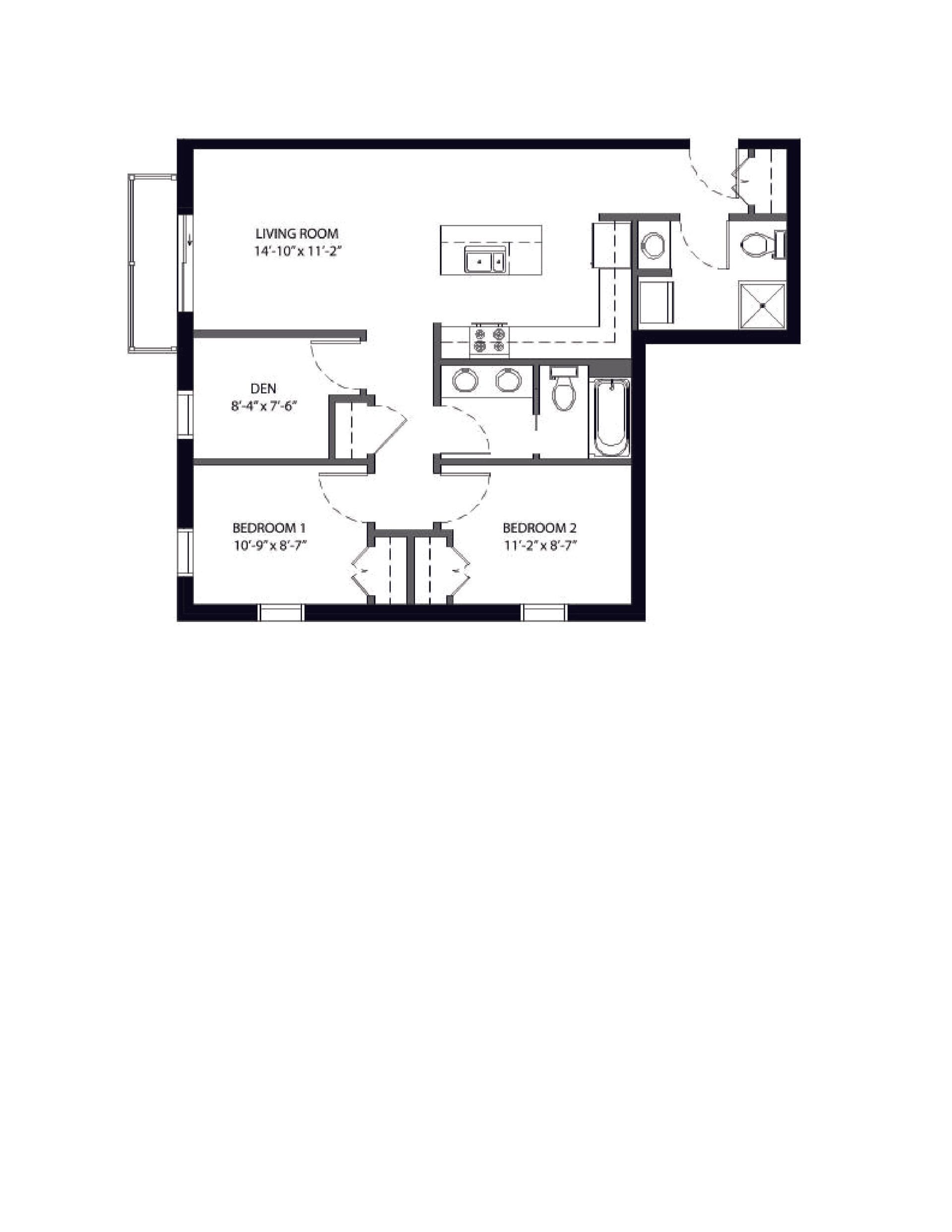444 Welch | Floor plan layout of a spacious apartment unit at Unique Apartment Homes in Ames, IA, featuring modern design and functional living spaces.