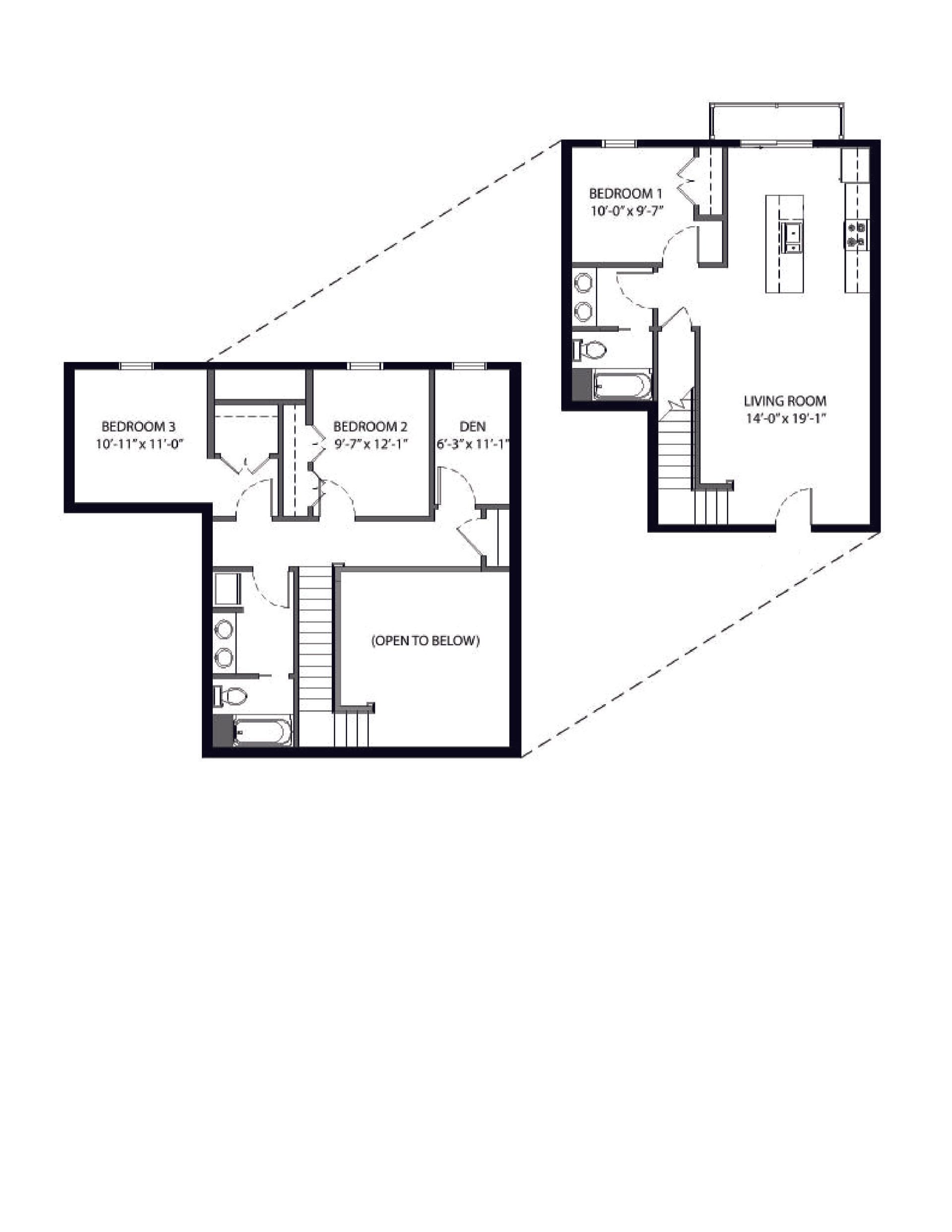 444 Welch | Floor plan layout of a spacious apartment unit at Unique Apartment Homes in Ames, IA, featuring modern design and functional living spaces.