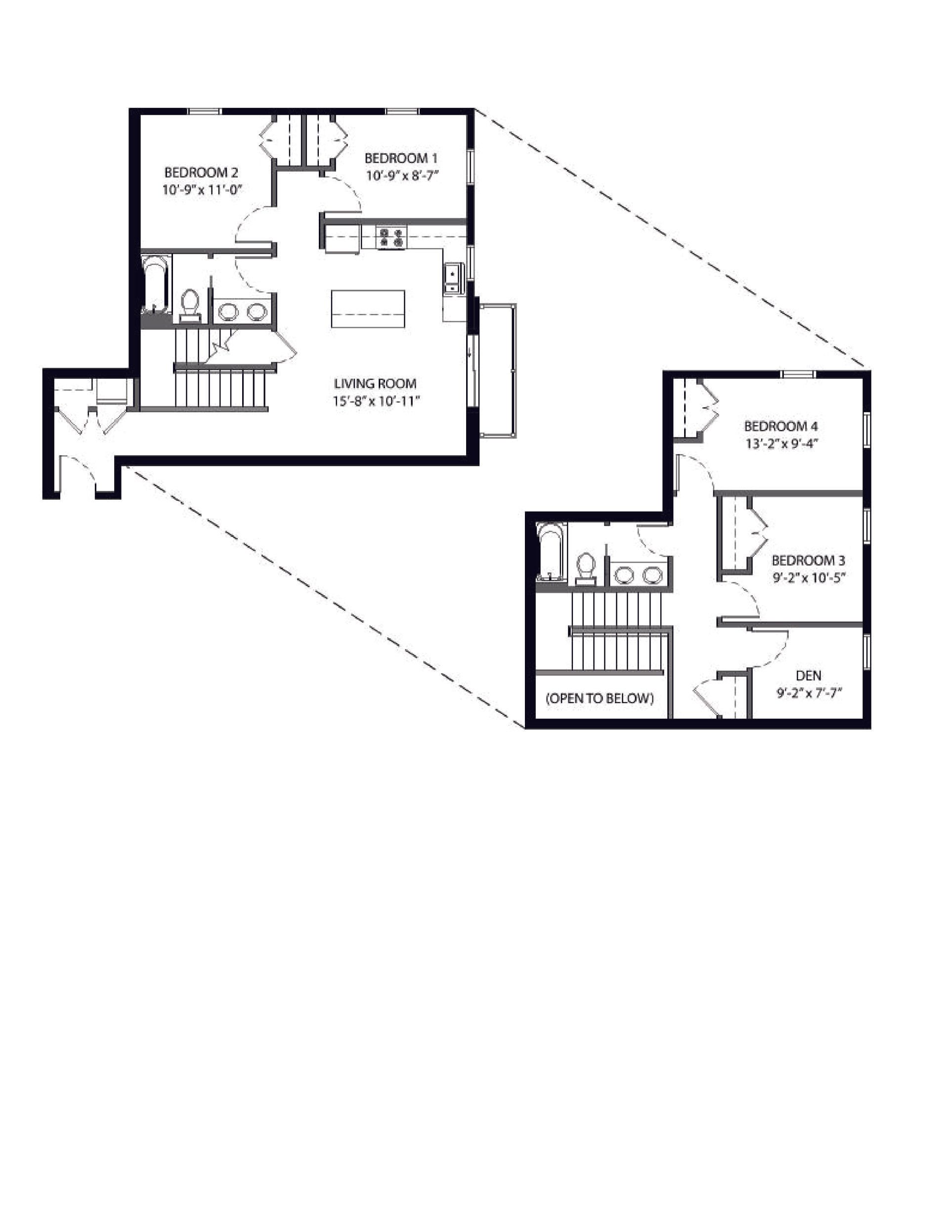 444 Welch | Floor plan layout of a spacious apartment unit at Unique Apartment Homes in Ames, IA, featuring modern design and functional living spaces.