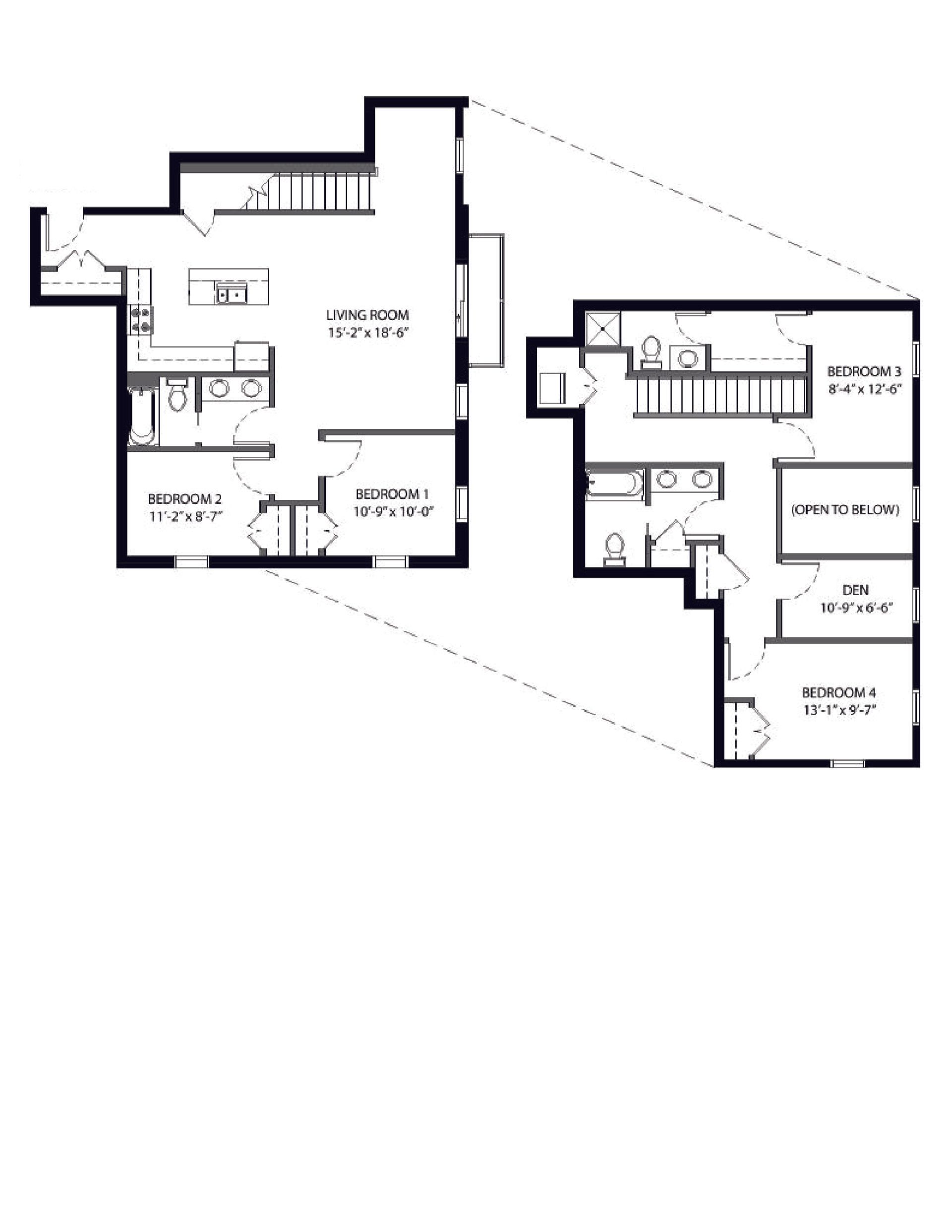 444 Welch | Floor plan layout of a spacious apartment unit at Unique Apartment Homes in Ames, IA, featuring modern design and functional living spaces.