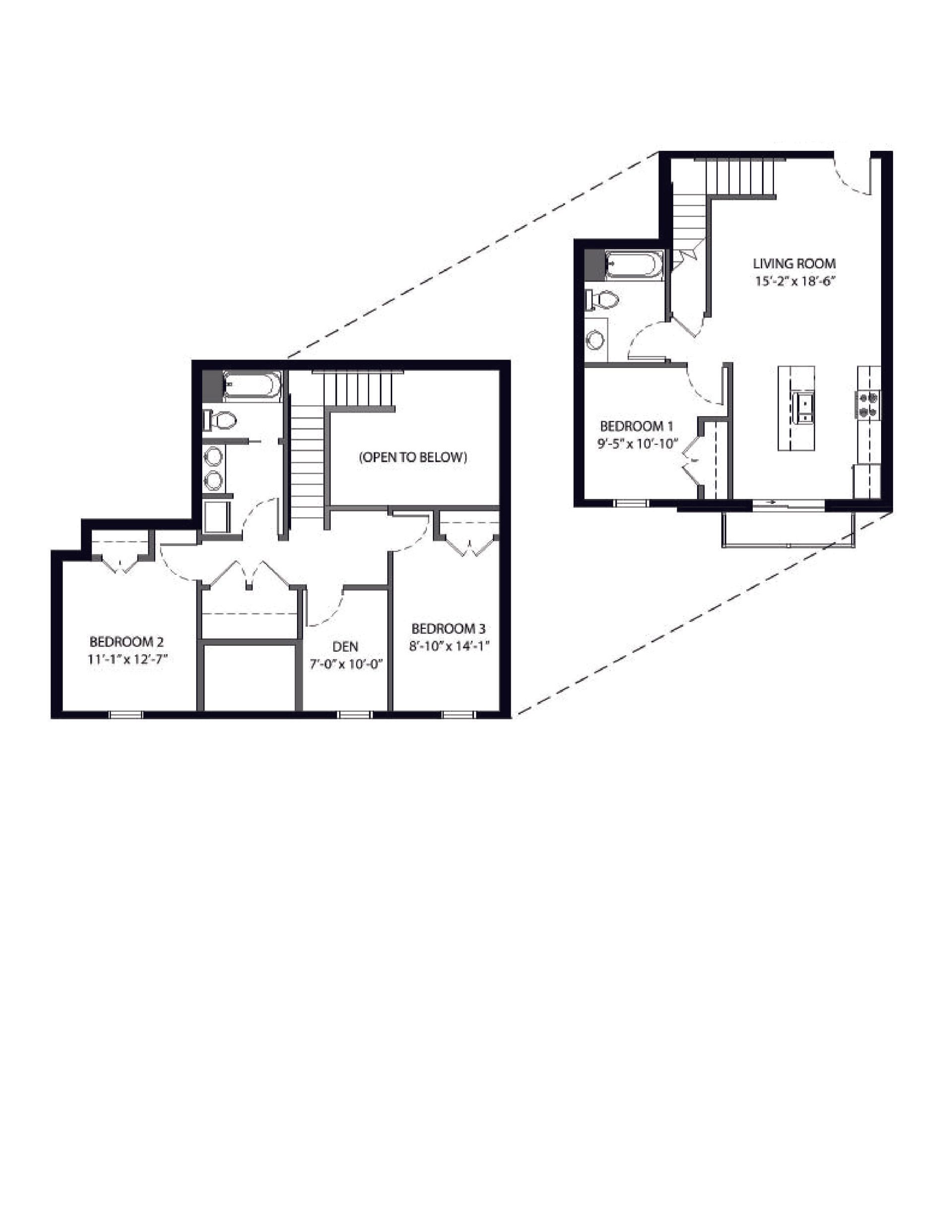 444 Welch | Floor plan layout of a spacious apartment unit at Unique Apartment Homes in Ames, IA, featuring modern design and functional living spaces.