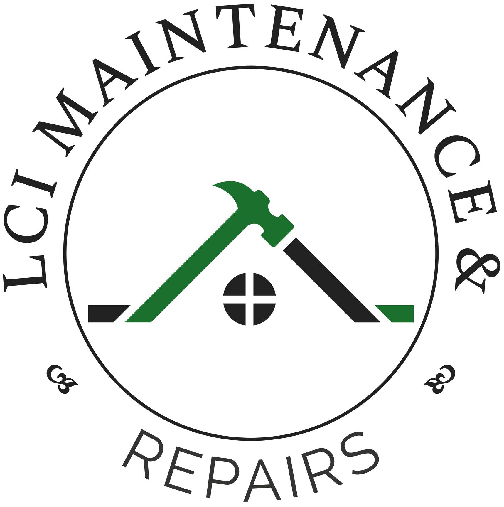 LCI Maintenance & Repairs logo with green and black roofline and wrench icon