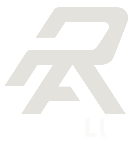 Un r blanc et un logo sur fond blanc.
