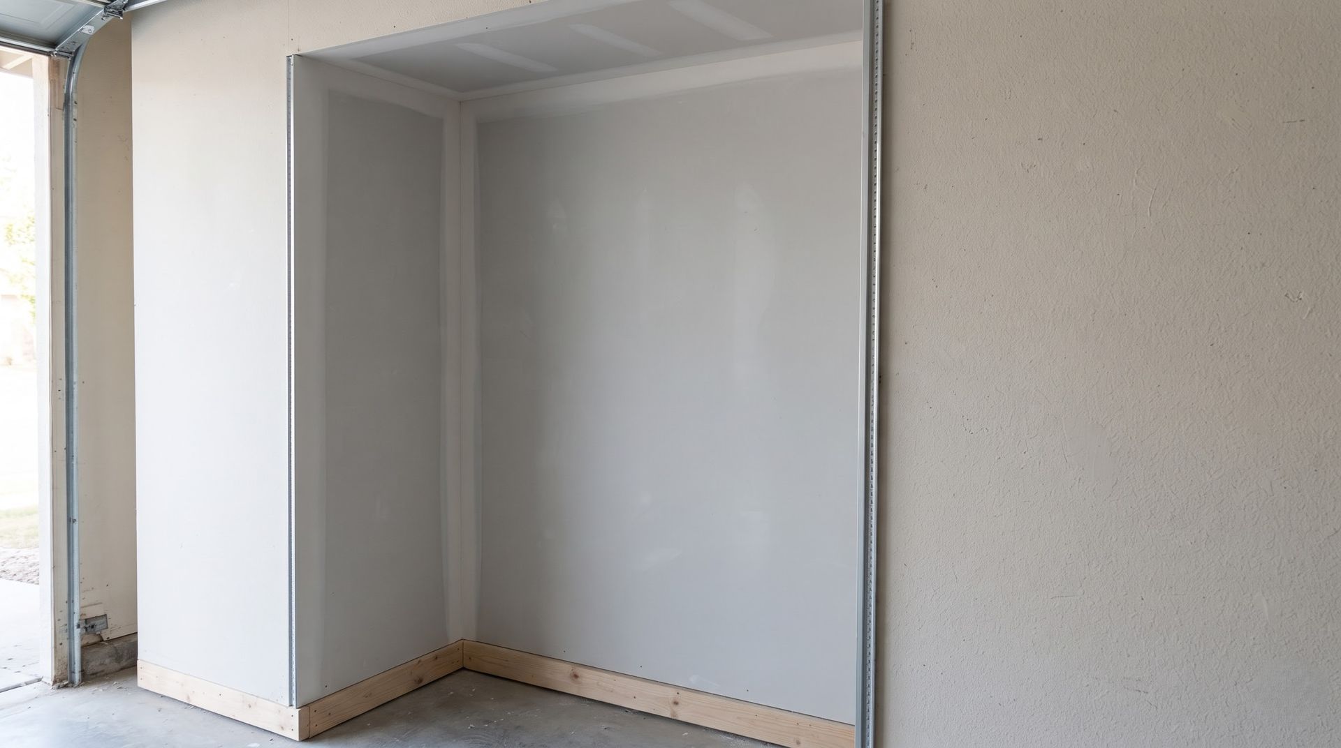 Empty recessed wall niche in a light gray room under construction
