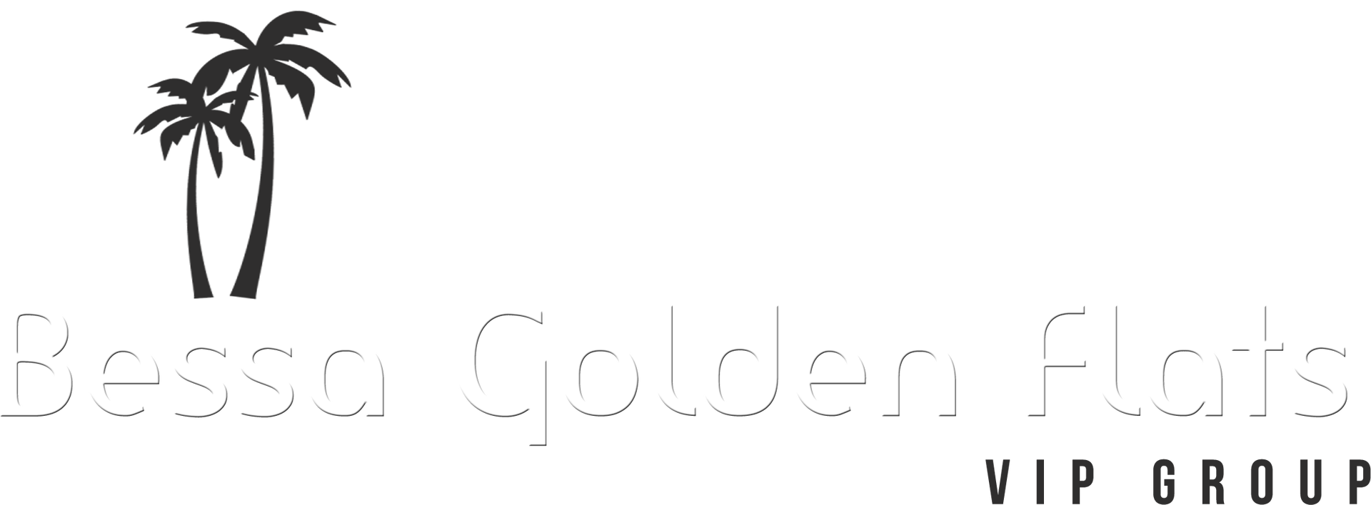 Logotipo do Bessa Golden Palm VIP Group com palmeiras pretas e texto cinza claro sobre fundo branco.
