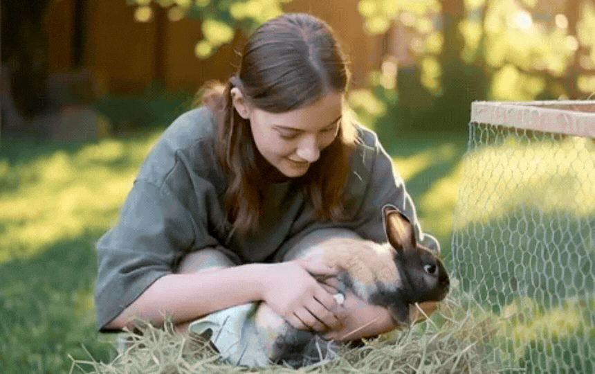 Close-up of rabbit being gently checked for flyestrike