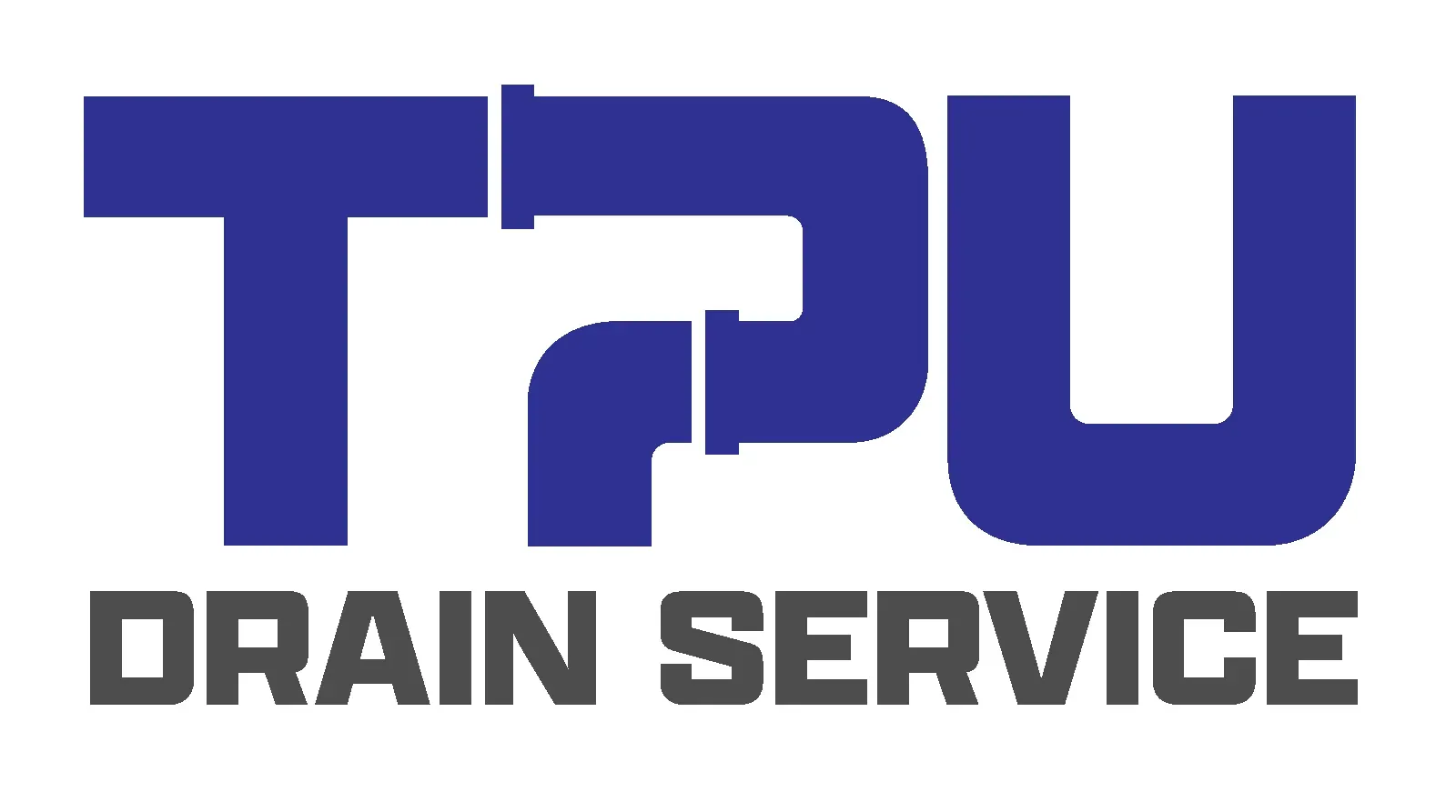A blue logo for tpu drain service on a white background.