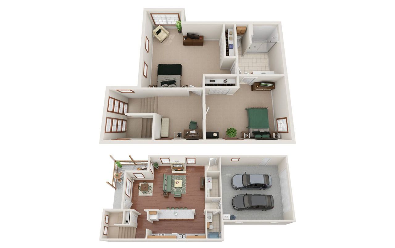 2 Bedroom 2.5 Bathroom Townhome Floor Plan