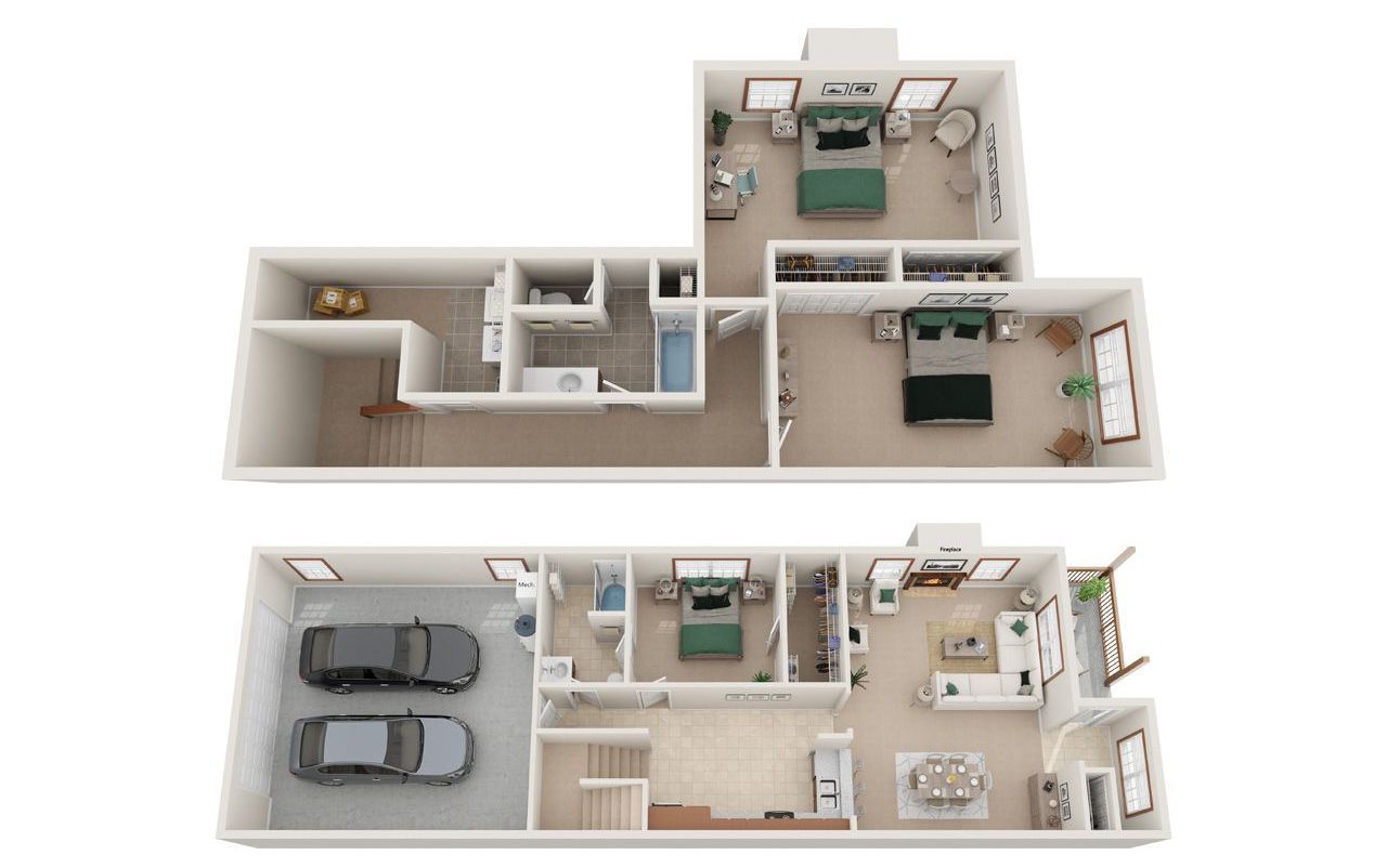 2 Bedroom 2.5 Bathroom Townhome Floor Plan