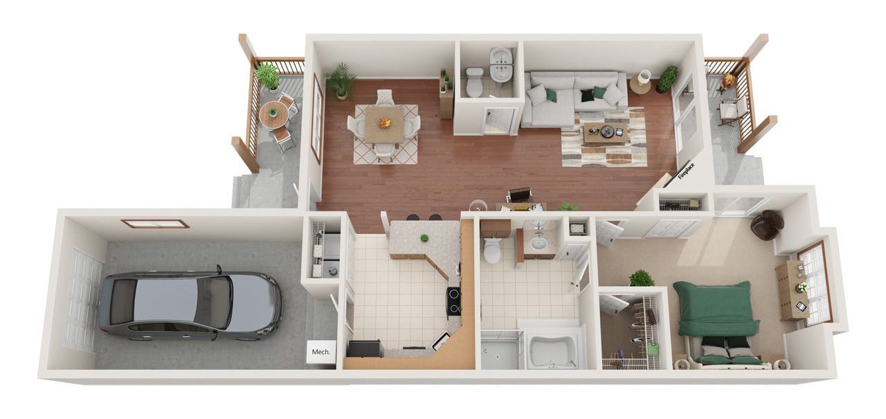 2 Bedroom 2.5 Bathroom Townhome Floor Plan