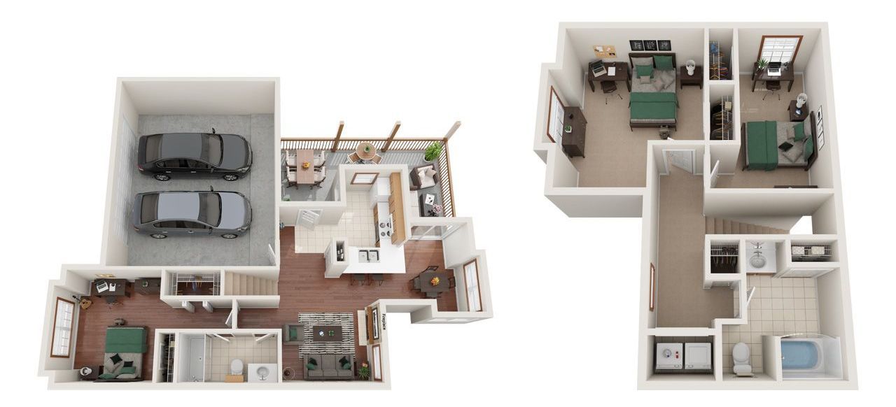 2 Bedroom 2.5 Bathroom Townhome Floor Plan