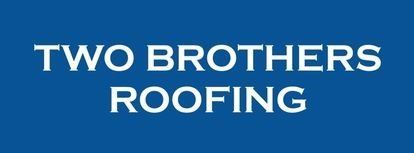 The logo for two brothers roofing is blue and white.