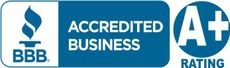 A blue sign that says accredited business a+ rating