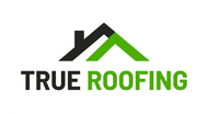 TRUE Roofing logo with black and green roof icon and text