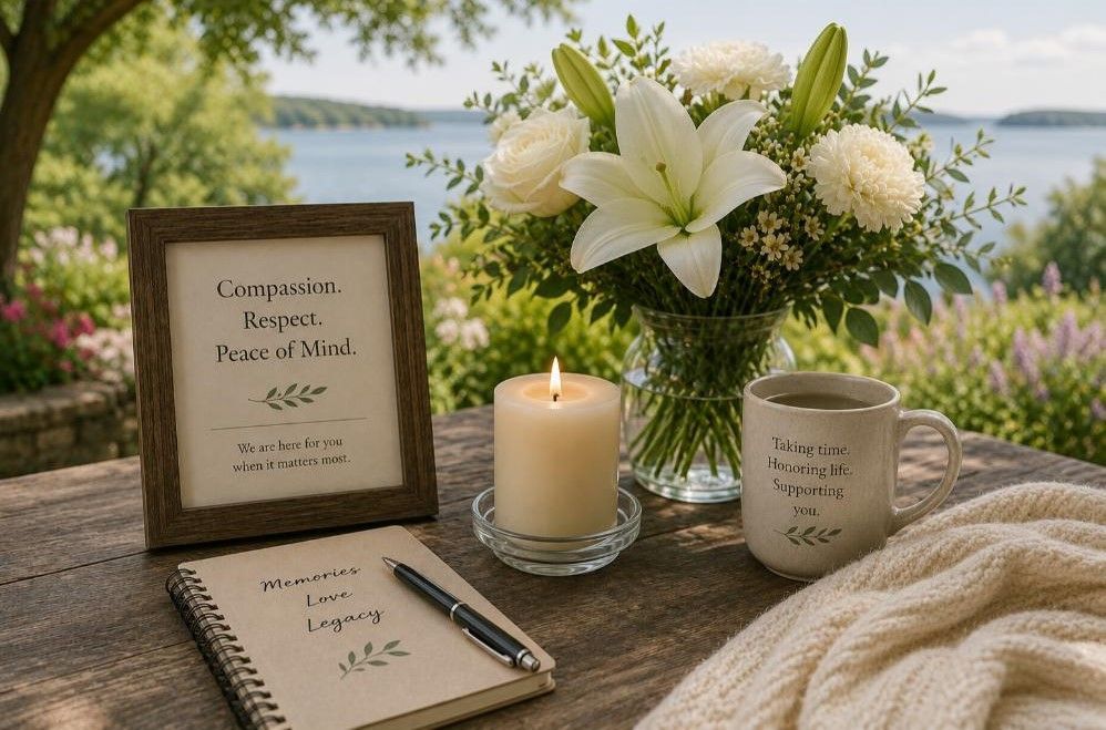Peaceful outdoor remembrance setting with flowers and candlelight for burial planning in Annetta.