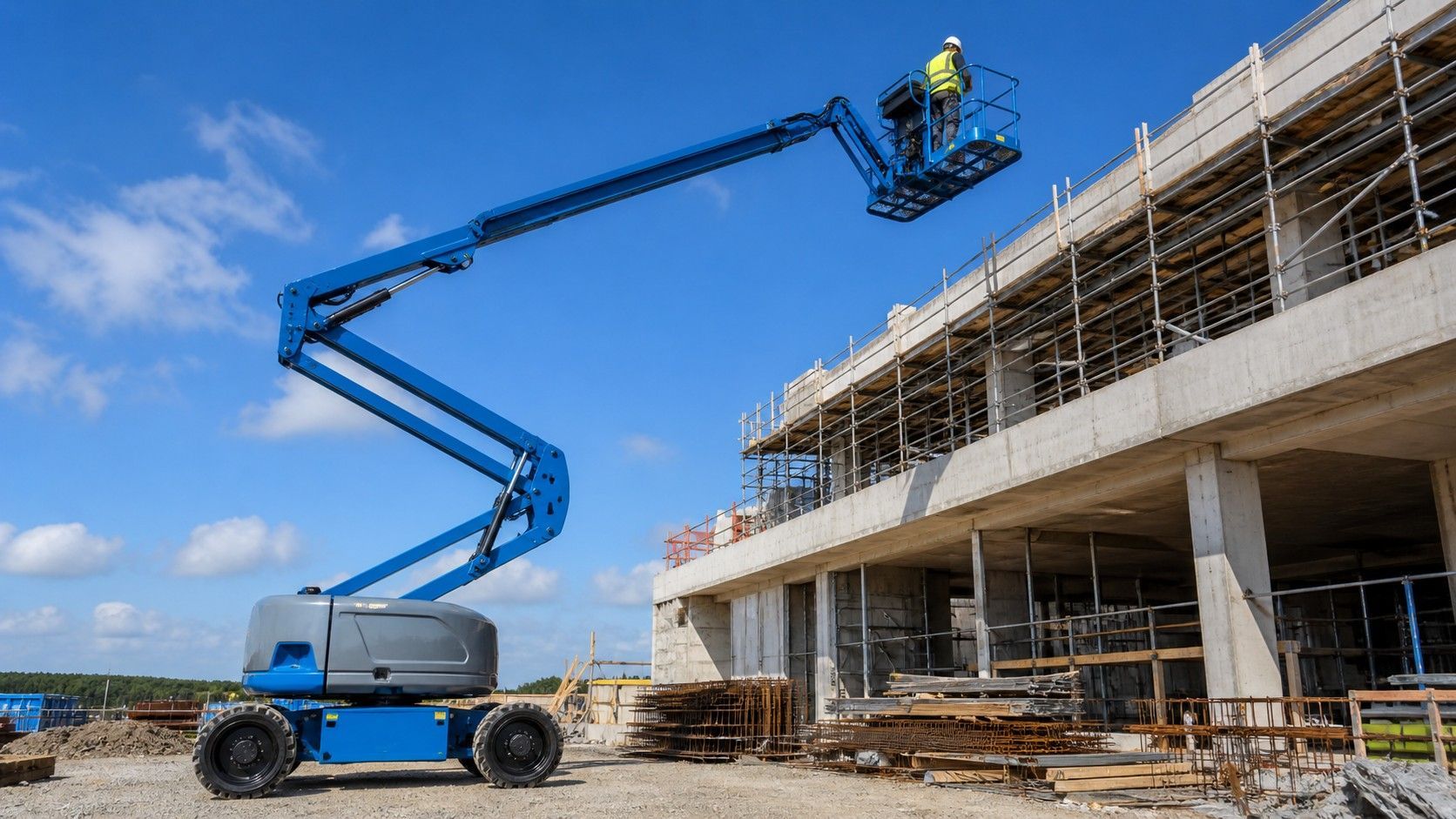 Knikarmhoogwerker opleiding op werf voor veilig werken op hoogte