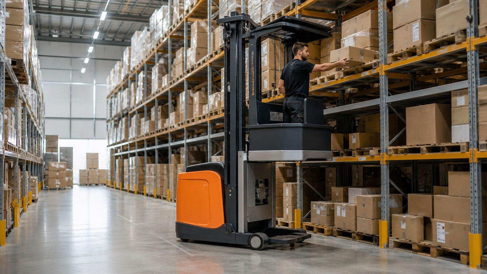 Opleiding orderverzameltruck in hoogbouwmagazijn aan het orderpicken