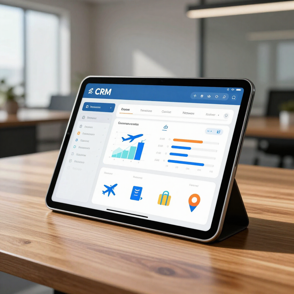 Dashboard de CRM para turismo en tablet