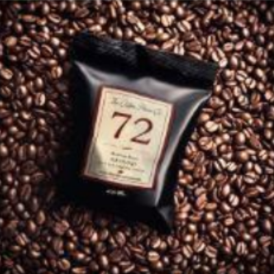 Black coffee bag labeled