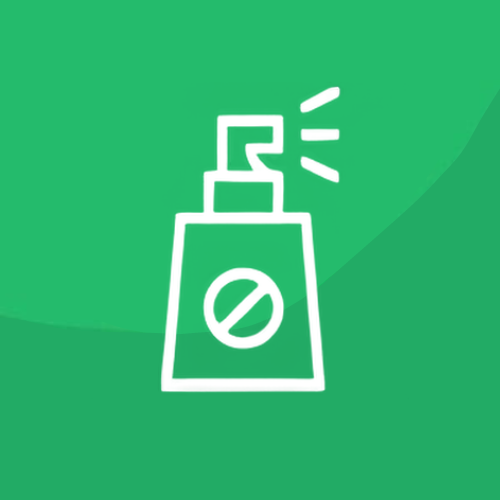 A spray bottle with a no sign on it on a green background.
