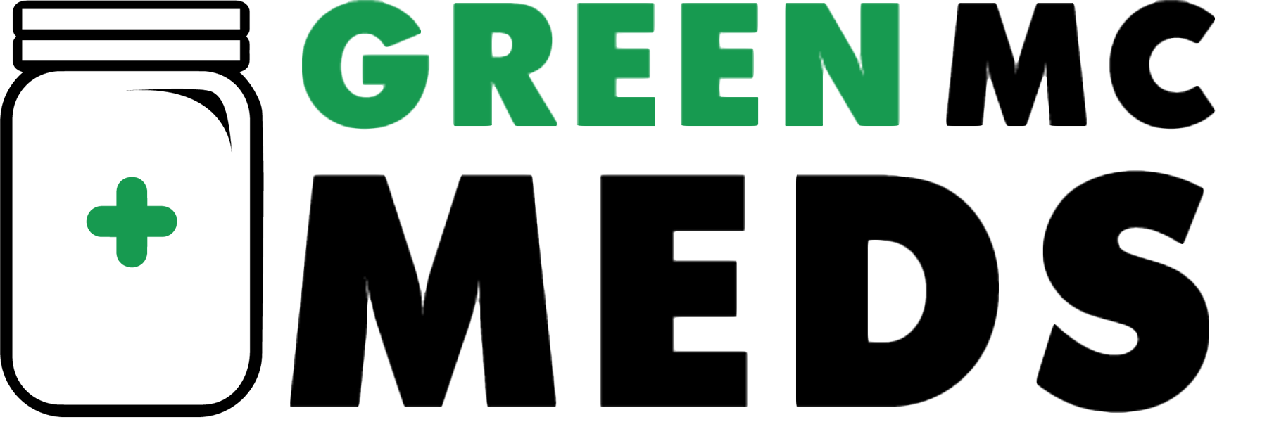 Logo of Green MC Meds with a jar and a green plus sign.
