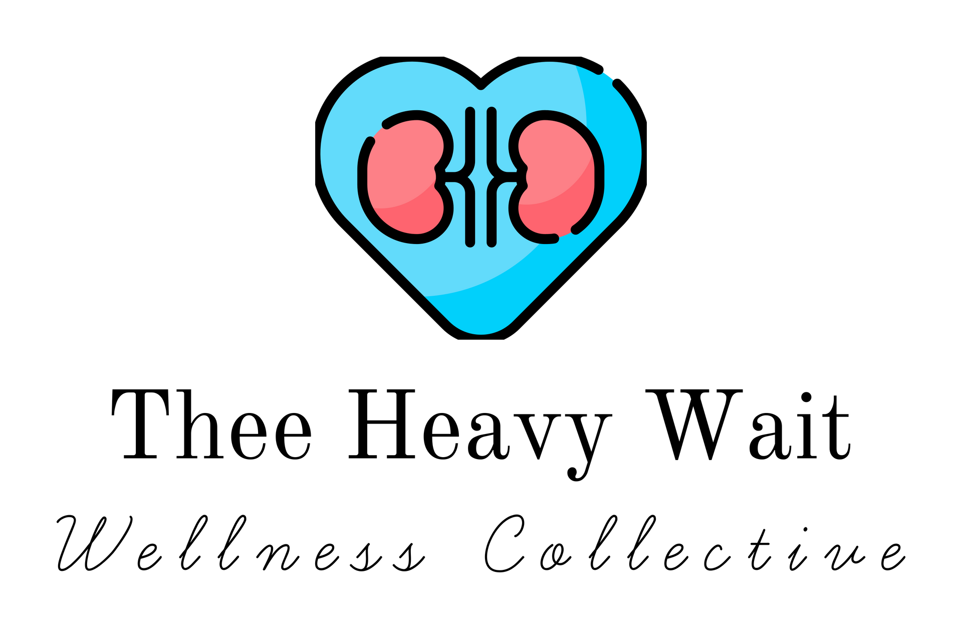 A blue heart with an illustration of a pair red, non-anatomically correct kidneys inside of the heart