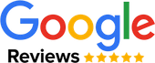 Google Reviews logo with blue, red, yellow, and green letters, and yellow stars.