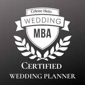 Wedding MBA certified wedding planner logo with laurel leaves and the name Celeste Hicks