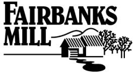 Fairbanks Mill logo: black text and an illustration of a mill building and trees.