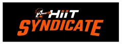 Logo for HIIT Syndicate with woman boxer graphic on black background; orange and white text.