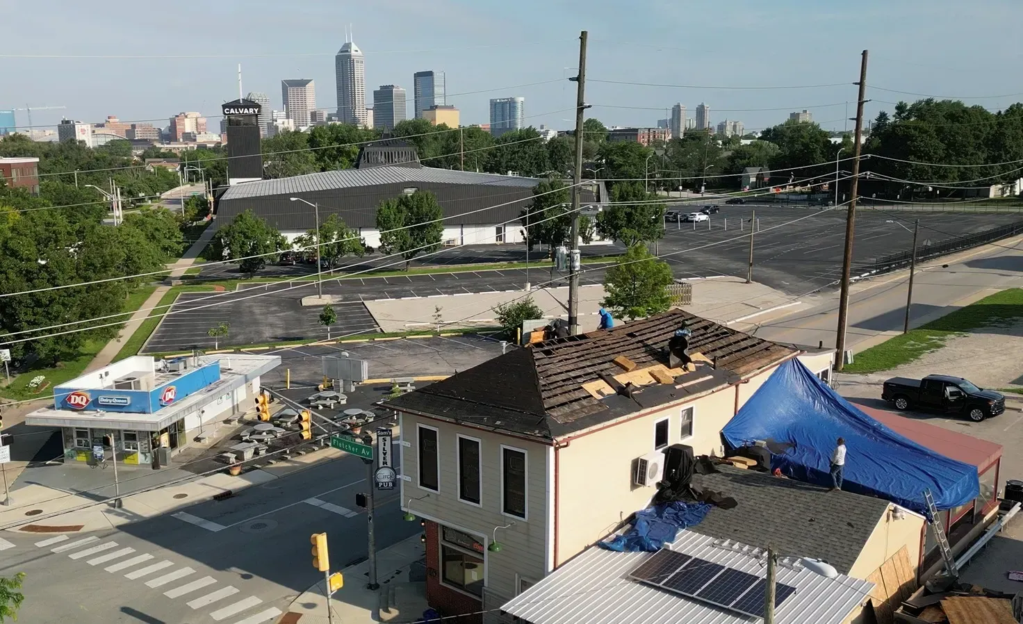 Fountain Square commercial roof replacement underway - this one is for Sam's Silver Circle Bar